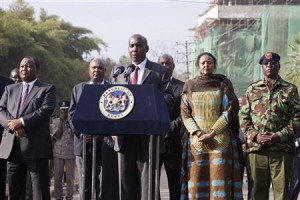 Kenya's Interior Minister Lenku speaks during a news conference near the Westgate shopping mall in Nairobi