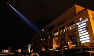 A police helicopter hovers over the Westgate shopping mall