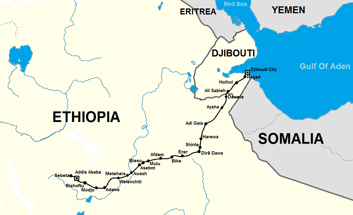 Addis Ababa–Djibouti railway corridor map showing Mojo