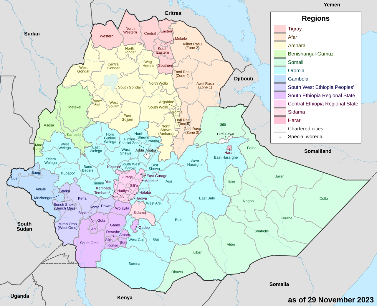 Map of Ethiopia’s regions for location context