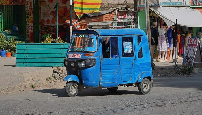 A bajaj rickshaw on Alula Street in Mekelle, Tigray