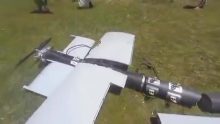 Drone wreckage on a grassy field, frame from a Zegabi Media video from Menz, North Shewa